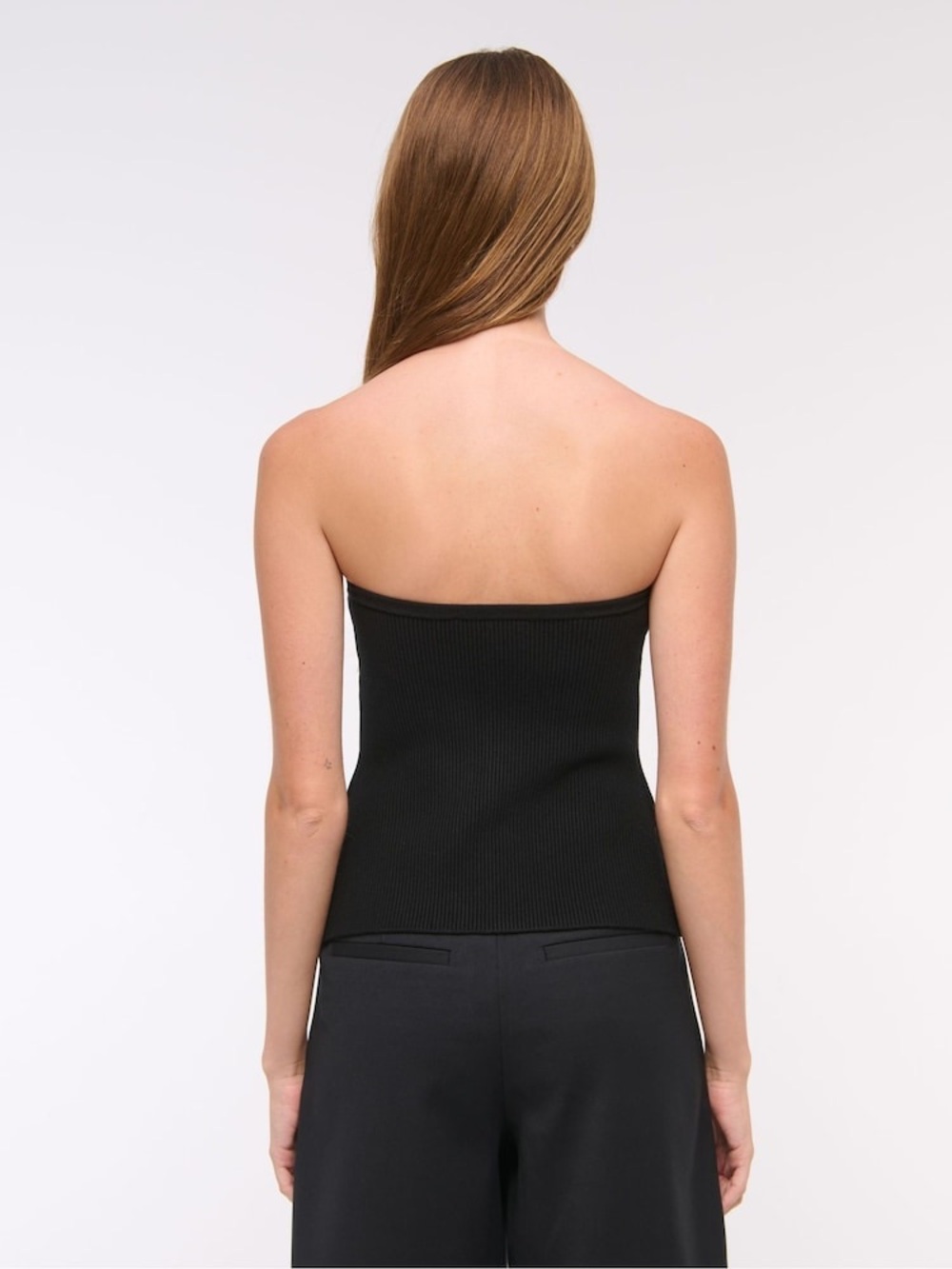 Abercrombie & Fitch Black Ribbed Button Front Strapless Knit Tube Top Size M - Picture 3 of 10